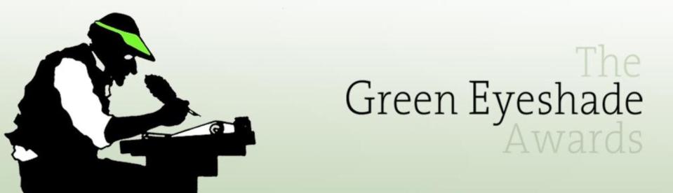 A logo for the Green Eyeshade Awards from the Society of Professional Journalists.