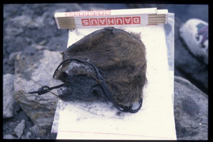 Ötzi's fur cap, as seen when it was first discovered.