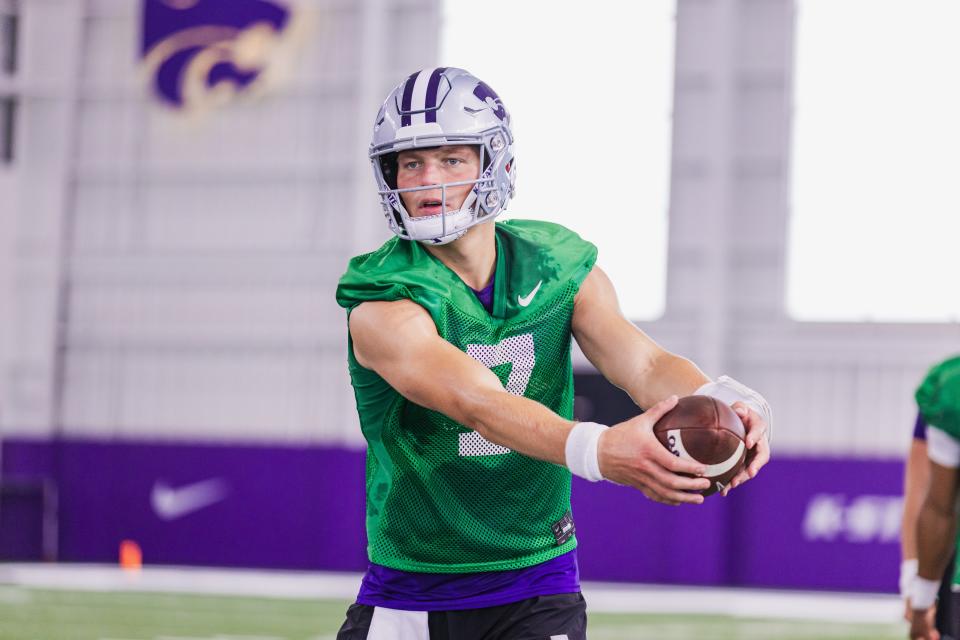 Kansas State sophomore quarterback Jacob Knuth (7) redshirted last year after transferring from Minnesota.