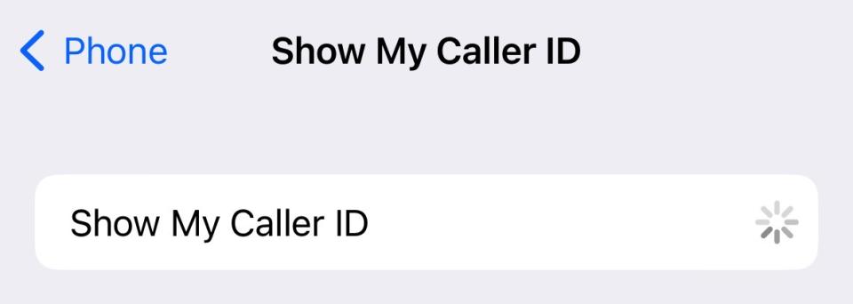 Waiting for the Show My Caller ID toggle to appear on iPhone.