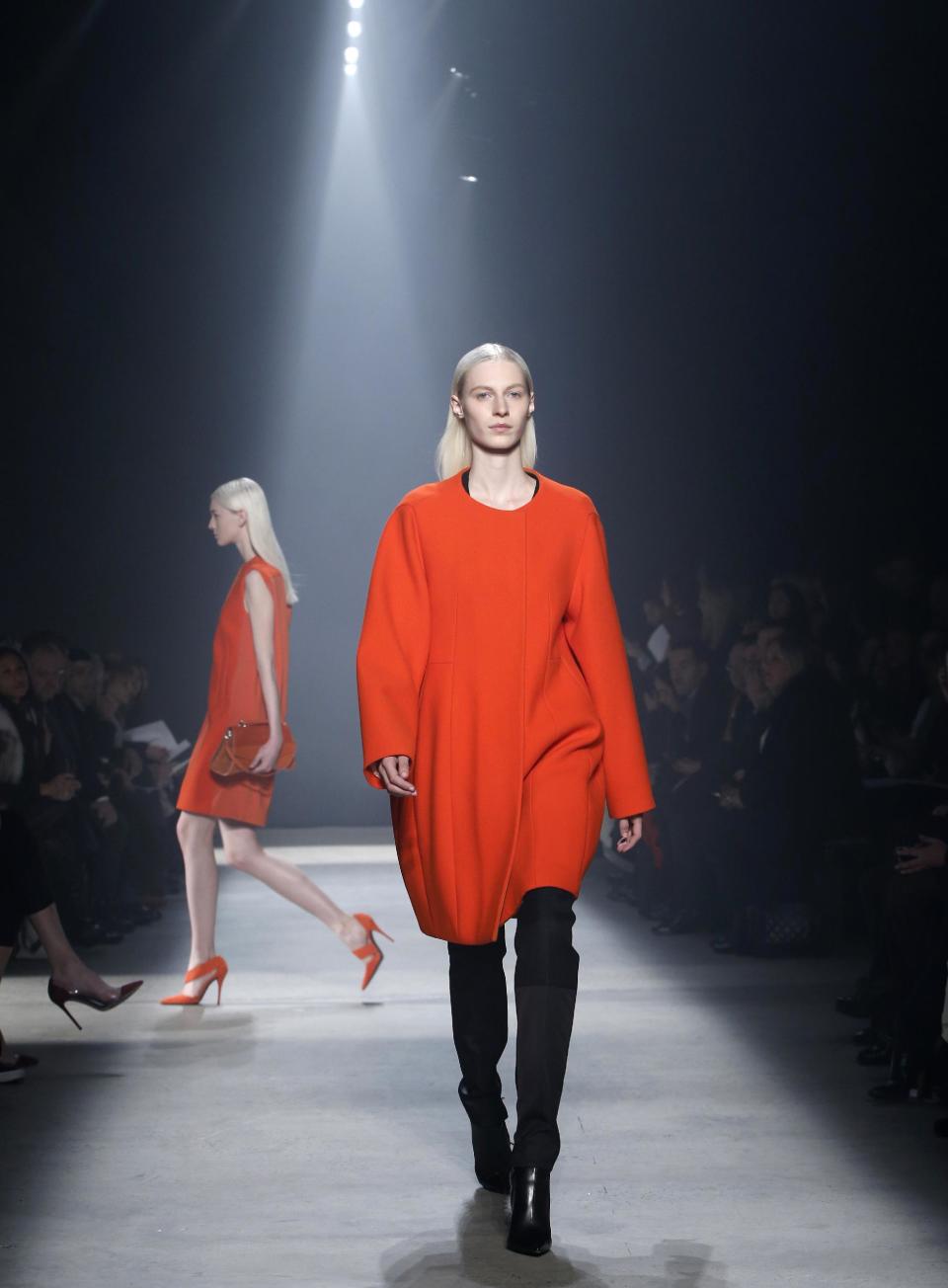 Models walk the runway during the showing of the Narciso Rodriguez Fall 2014 collection at Fashion Week in New York, Tuesday, Feb. 11, 2014. (AP Photo/Kathy Willens)