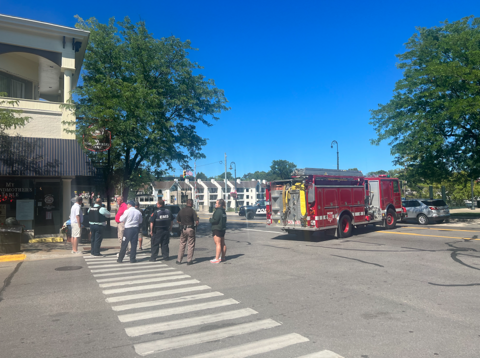 Roads into downtown Charlevoix were blocked on Thursday after a bomb threat.