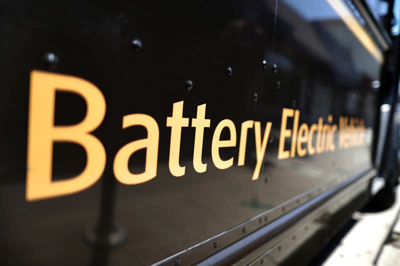 An electric UPS truck is seen, amid the global outbreak of the coronavirus disease (COVID-19), in Los Angeles