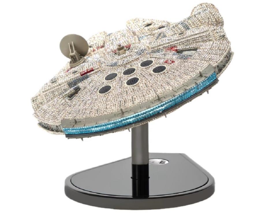 The limited edition Swarovski Crystal Millennium Falcon, encrusted with 25,000 crystals.