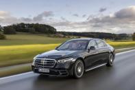 This photo provided by Mercedes-Benz shows the 2023 S-Class sedan. The 580e plug-in hybrid can drive an EPA-estimated 46 miles on all-electric power. (Courtesy of Mercedes-Benz USA via AP)