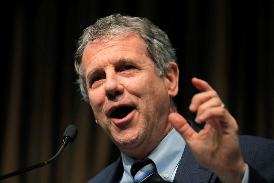 U.S. Senator Sherrod Brown (D-OH), speaks at the 2019 National Action Network National Convention in New York, U.S., April 5, 2019.  REUTERS/Lucas Jackson