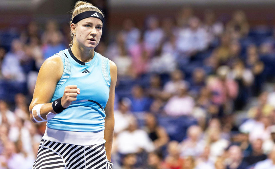 Karolina Muchova, pictured here against Sorana Cirstea in their US Open quarter-final.