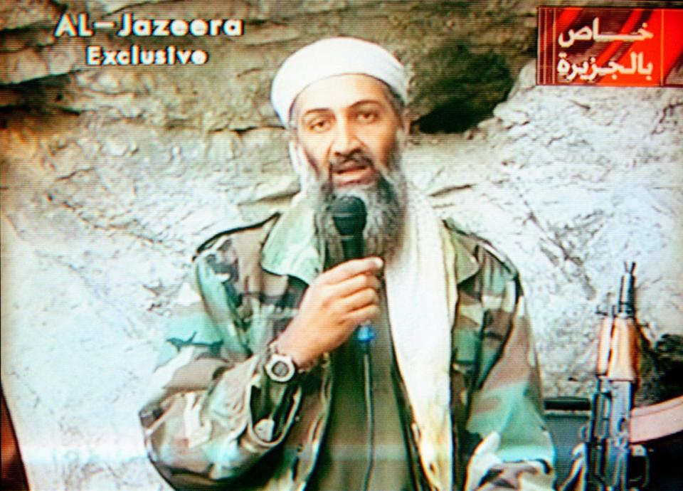 <div class="inline-image__caption"><p>Osama Bin Laden appears on Al-Jazeera Television praising the attacks of September 11th. </p></div> <div class="inline-image__credit">Maher Attar/Sygma via Getty</div>