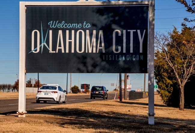 The corridor to Will Rogers World Airport along Meridian Avenue in Oklahoma City is seen in 2019. Oklahoma County commissioners this week selected a property between MacArthur and a car rental return center on Meridian as a spot where it would like to build a new jail.