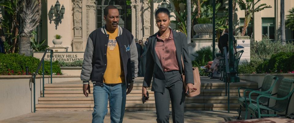 Axel Foley (Eddie Murphy) and Jane Saunders (Taylour Paige), Alex's daughter, have a tense heart-to-heart in "Beverly Hills Cop: Axel F."