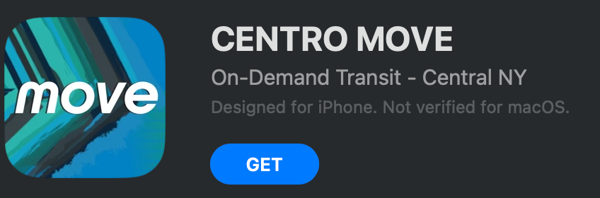 Users can schedule rides for Move by calling 315-356-MOVE, or by downloading Centro’s Move app from iOS or Android, establishing an account, and scheduling a ride.