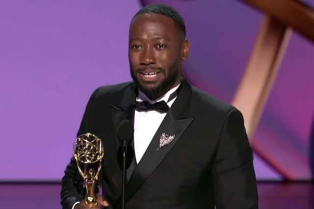 <p>ABC</p> Lamorne Morris accepts the award for outstanding supporting actor in a limited or anthology series or movie at the 2024 Emmys