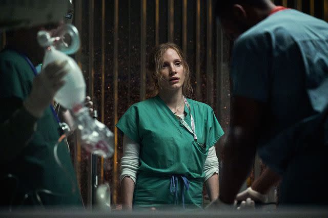 <p>JoJo Whilden/Netflix</p> Jessica Chastain in 'The Good Nurse,' 2022