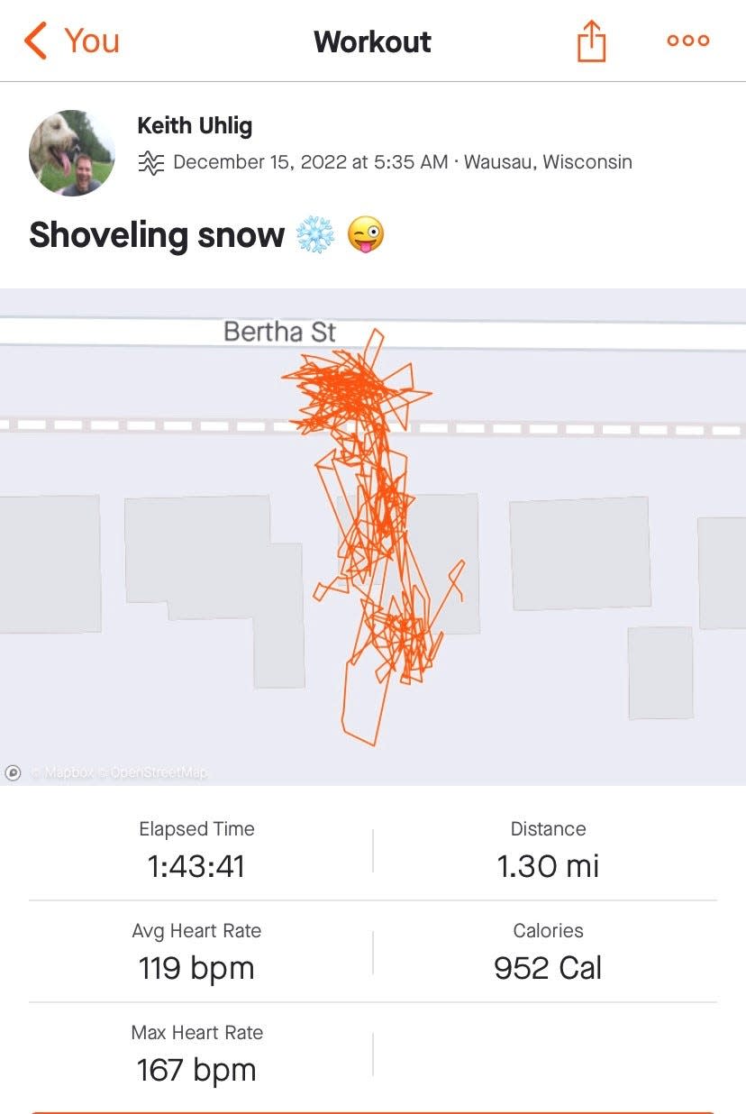 The fitness app Strava shows just how good of a workout shoveling snow is, which also can put some people at risk of a heart attack.