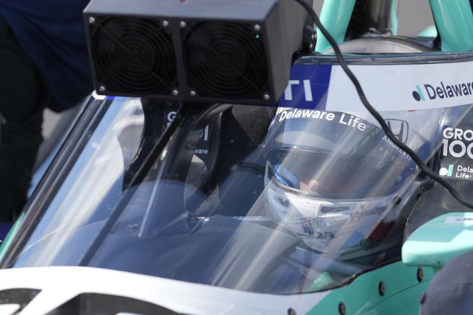 Marcus Ericsson, of Sweden, sits in his car during qualifications for the Indianapolis 500 auto race at Indianapolis Motor Speedway, Sunday, May 19, 2024, in Indianapolis. (AP Photo/Darron Cummings)