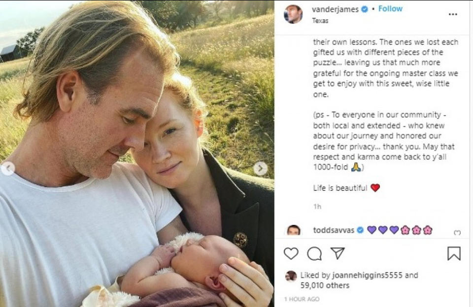 James and Kimberly Van Der Beek have had another baby (c) Instagram credit:Bang Showbiz