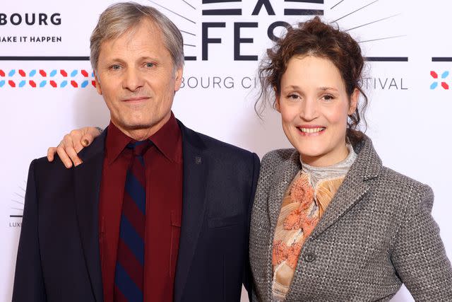 <p>Marc Piasecki/Getty </p> Viggo Mortensen and Vicky Krieps on March 9