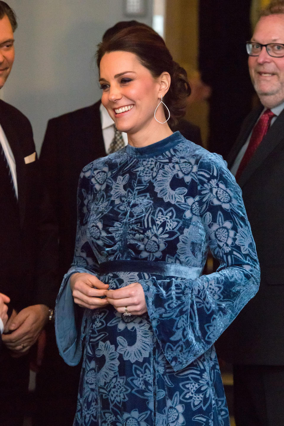 The Duchess of Cambridge chose a bold blue velvet Erdem dress for a reception last night [Photo: PA Images]