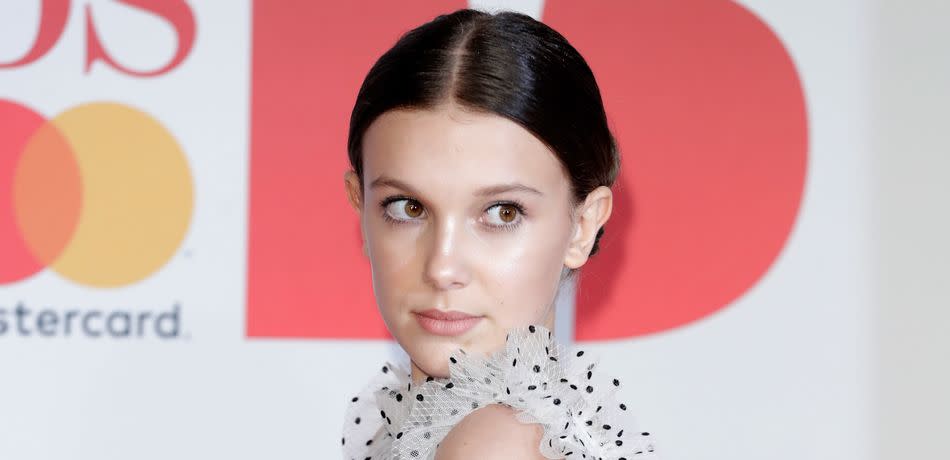 Millie Bobby Brown attends The BRIT Awards 2018 held at The O2 Arena on February 21, 2018 in London, England.
