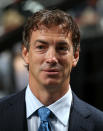 PITTSBURGH, PA - JUNE 22: Joe Sakic of the Colorado Avalanche looks on from the draft floor during Round One of the 2012 NHL Entry Draft at Consol Energy Center on June 22, 2012 in Pittsburgh, Pennsylvania. (Photo by Bruce Bennett/Getty Images)