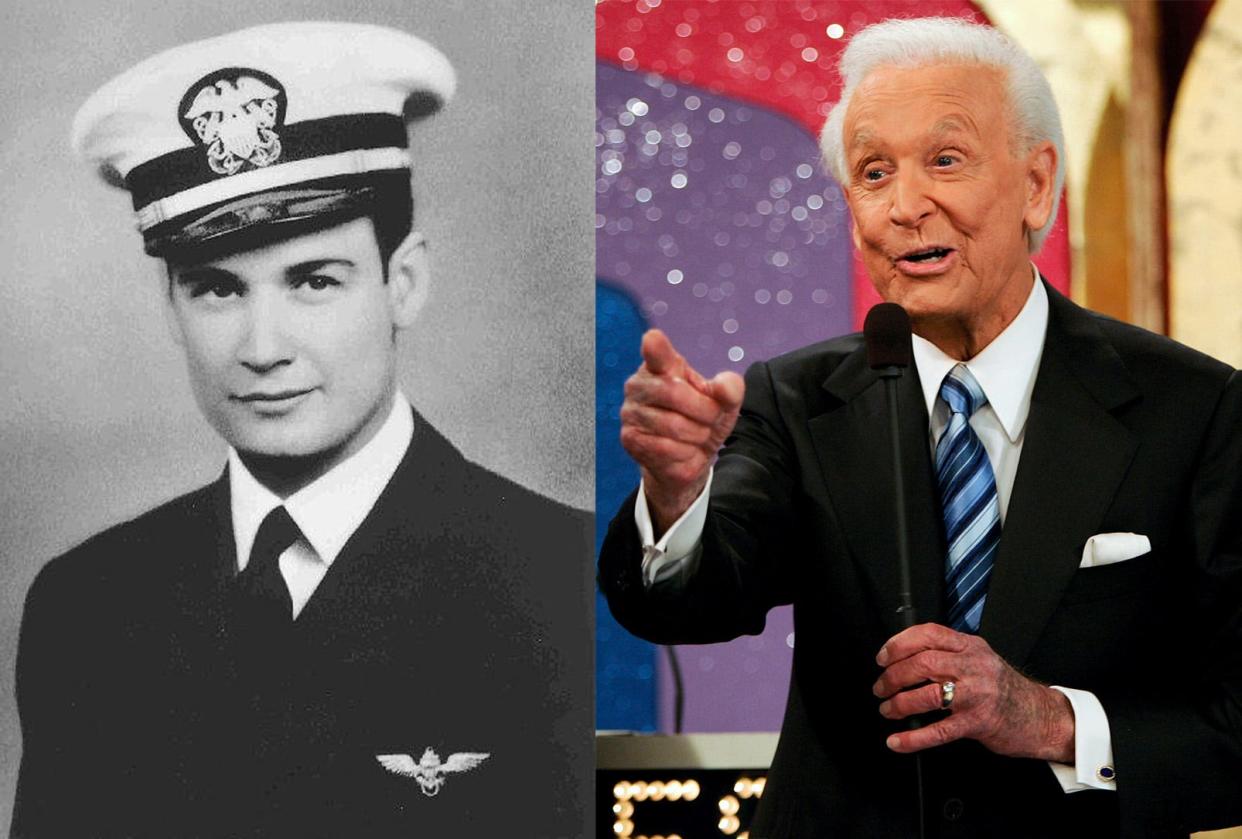 LEFT: Bob Barker when he graduated from Naval Air Station Corpus Christi in 1944. RIGHT: Barker filming the last episode of his run as host of "The Price is Right" on June 6, 2007. 