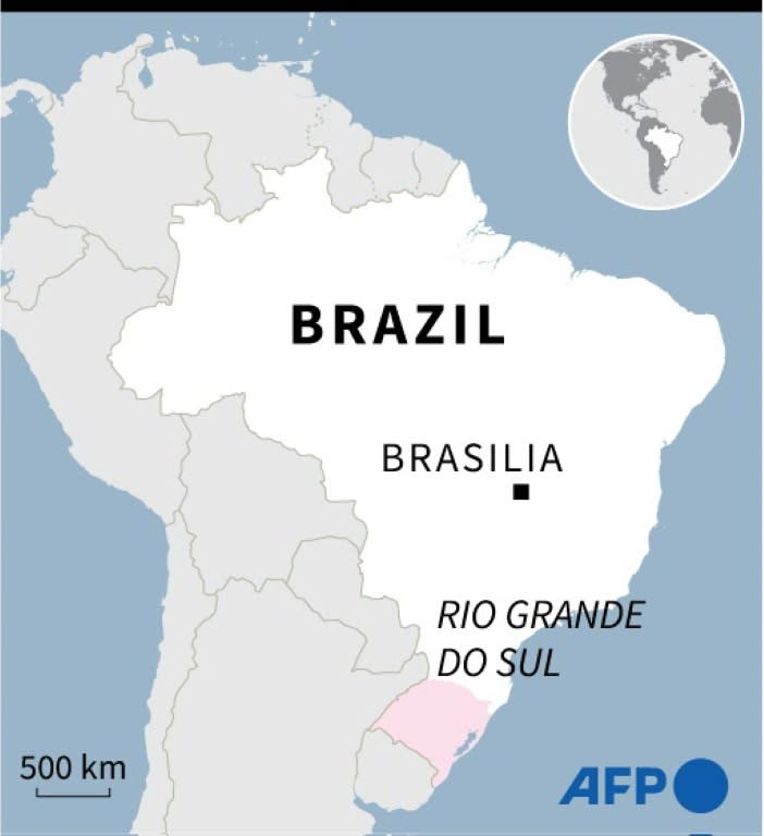 Map of Brazil locating the southern state of Rio Grande do Sul where floods and mudslides caused by torrential rains have killed dozens of people (Gustavo IZUS)