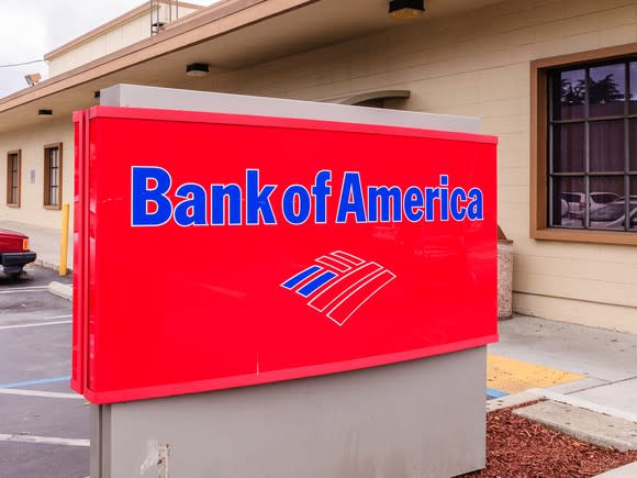 A Bank of America sign outside a branch.