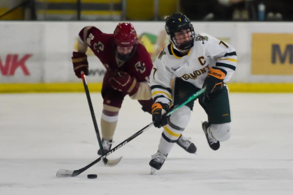 UVM's Kristina Shanahan starts the fast break during their game vs the BC Eagles at Gutterson Fieldhouse earlier this season.