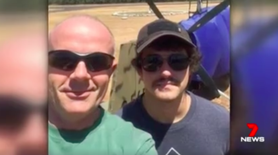 This photo of Robert Waughman and his son James was taken only hours before their gyrocopter plunged into the ocean off a beach near Capel. Source: 7News