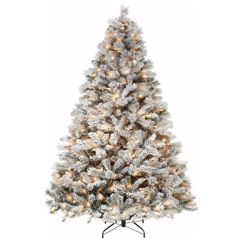 Hykolity Pre-Lit Snow Flocked Artificial Christmas Tree with Pine Cones