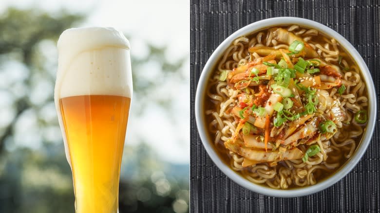 Wheat beer and spicy ramen