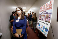 <p>Florence Yared, 17, a junior at Marjory Stoneman Douglas High School, waits in a hallway to speak with Florida state legislators about legislation that could prevent future tragedies, following last week’s mass shooting on their campus, in Tallahassee, Fla., Feb. 20, 2018. (Photo: Colin Hackley/Reuters) </p>