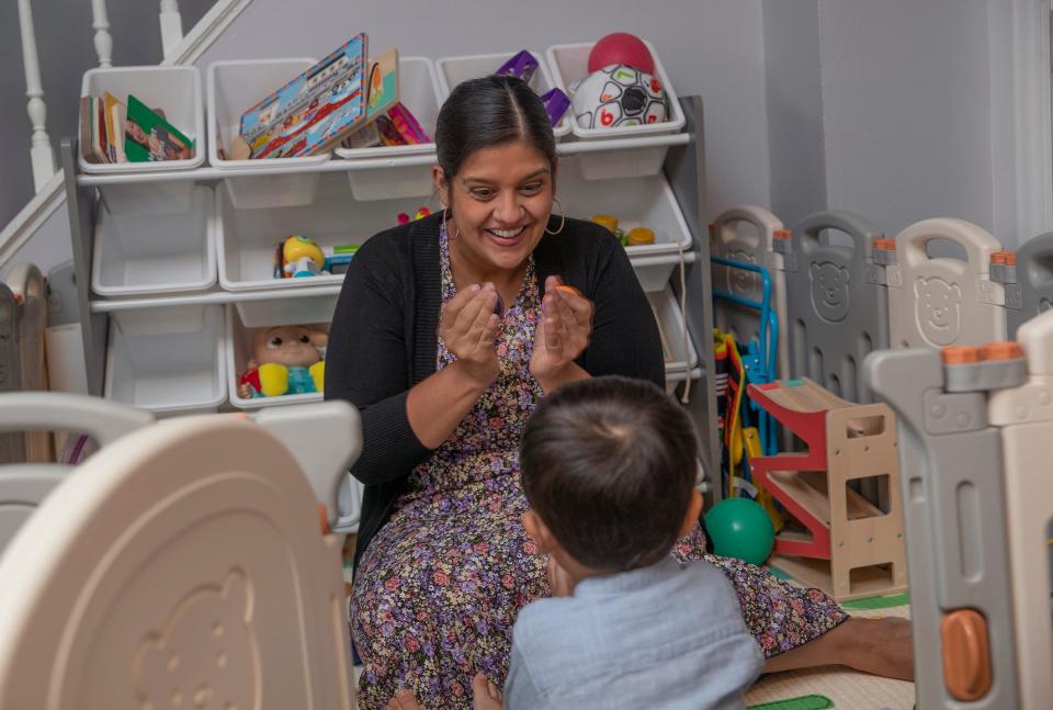 Joan Perez plays with her son Samuel Martinez who is 1 year and 9 months old. Joan Perez, who was born in Puerto Rico, was encouraged by her father to move to New Jersey to get more education and for the better job opportunities. She now lives in Bayonne with her husband and two children.