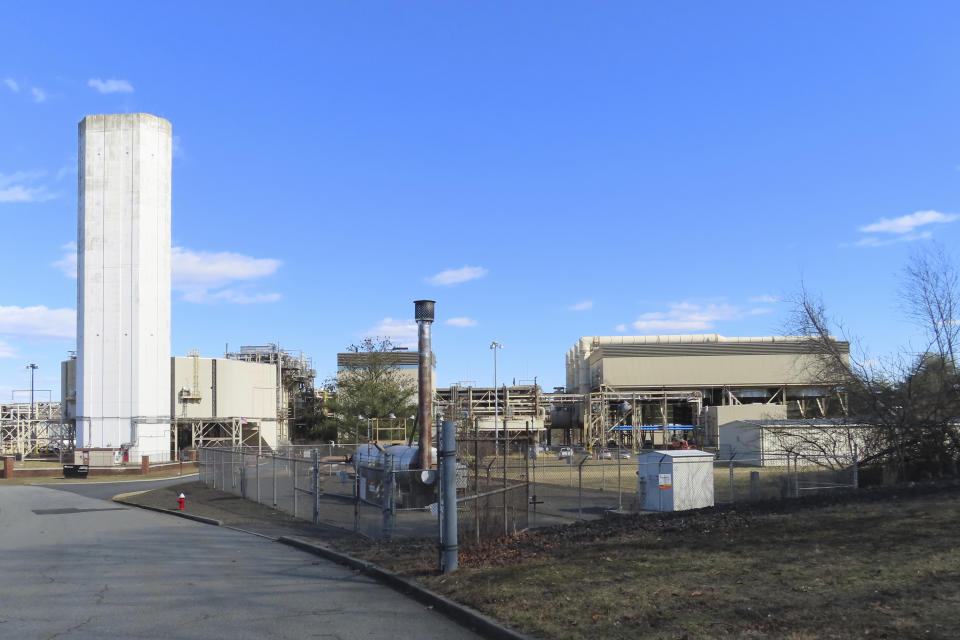 A gas-fired power plant in Sayreville, N.J., is seen on Feb. 29, 2024. On March 4, 2024, New Jersey lawmakers watered down a proposed referendum on whether to ban construction of new power plants that burn fossil fuels, adding a loophole that allowed for construction of new emergency backup plants that burn fossil fuels. (AP Photo/Wayne Parry)