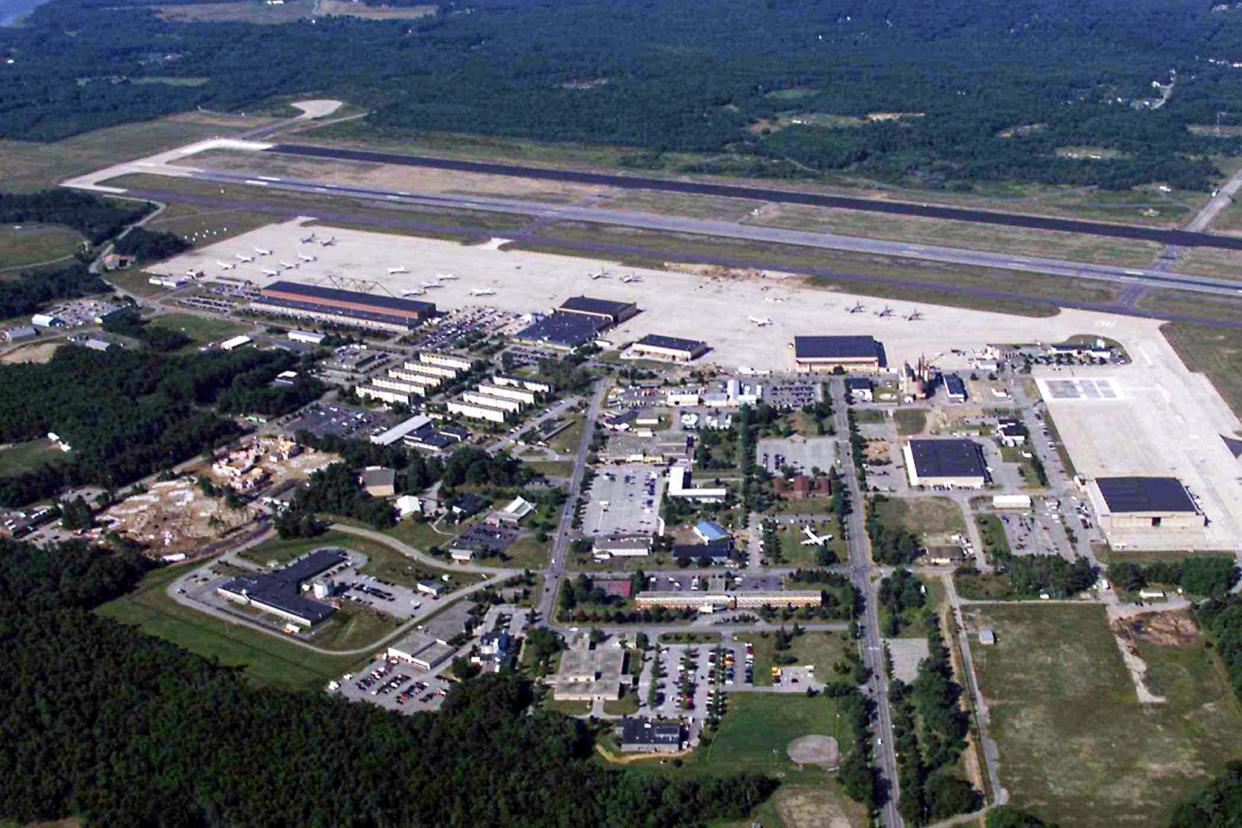 <span>The spill released about 51,000 gallons of PFAS-laden firefighting foam from the Brunswick naval air station in Maine into nearby water.</span><span>Photograph: Naval Air Station Brunswick via AP</span>