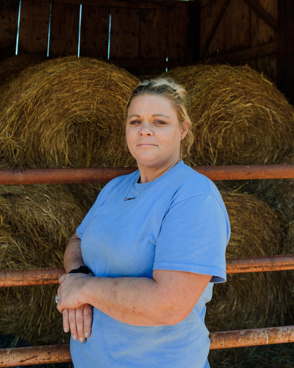 Portraits of Jackie with hay behind her. (Stephanie Mei-Ling for NBC News and ProPublica)