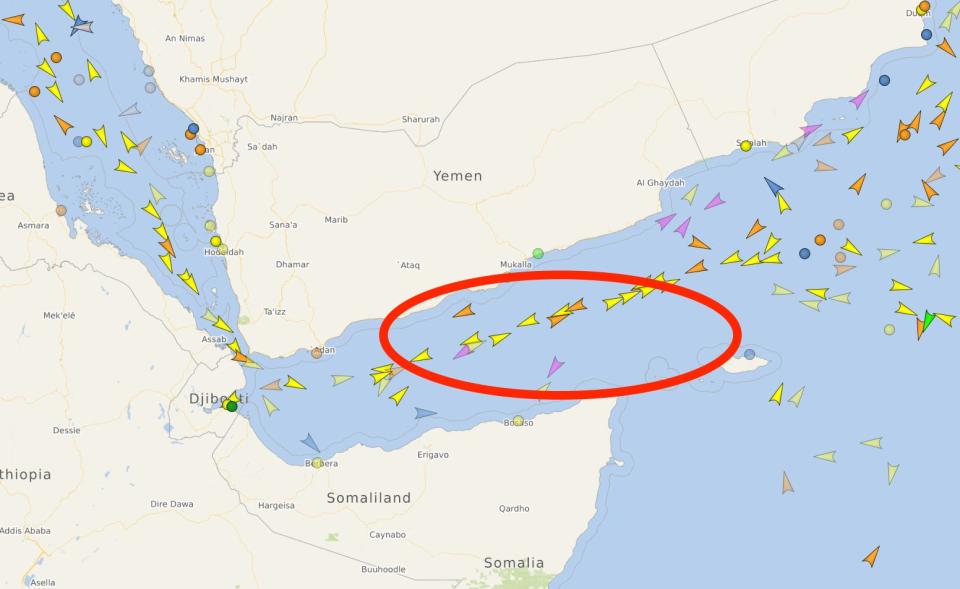 Ships in the Gulf of Aden typically change their destinations to "ARMED GUARD ONBOARD" to deter pirates.