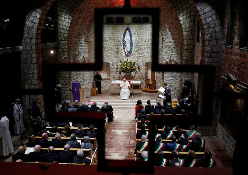 Pope Francis visits the nativity scene of Greccio