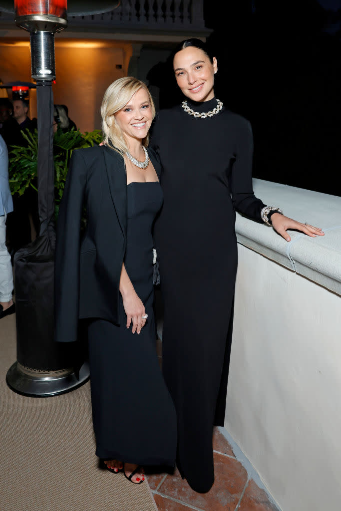 BEVERLY HILLS, CALIFORNIA - APRIL 25: (L-R) Reese Witherspoon and Gal Gadot attend the Tiffany & Co. Celebration of the launch of Blue Book 2024: Tiffany Céleste at The Beverly Estate on April 25, 2024 in Beverly Hills, California. (Photo by Stefanie Keenan/Getty Images for Tiffany & Co.)