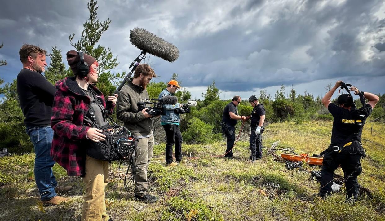 A Wavelength Entertainment film crew shoots for the second season of the TV series Guardians of the North. (Submitted by Wavelength Entertainment - image credit)