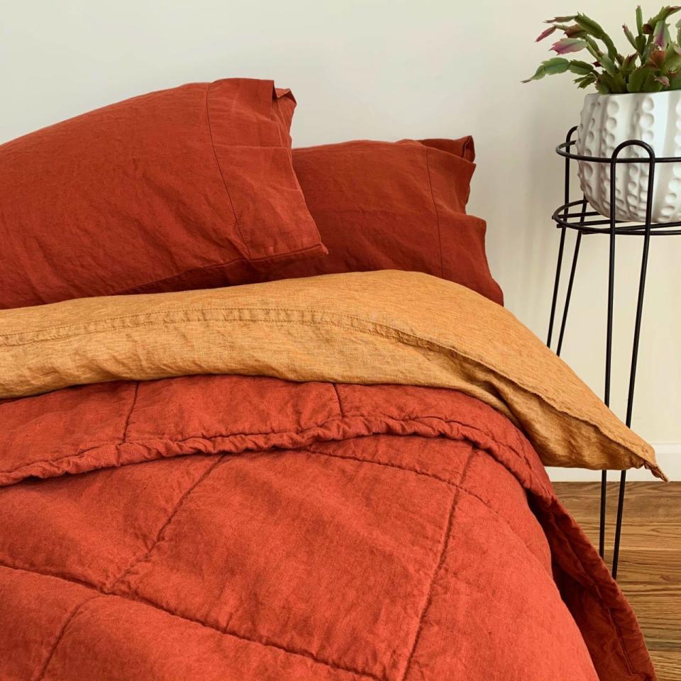 <p><strong>Linoto</strong></p><p>linoto.com</p><p><strong>$229.00</strong></p><p><a href="https://www.linoto.com/linen-duvet-cover/" rel="nofollow noopener" target="_blank" data-ylk="slk:Shop Now;elm:context_link;itc:0;sec:content-canvas" class="link ">Shop Now</a></p><p>Whether you run hot when you sleep or want to cool off during those summer months, linen’s lightweight and breathable construction offers a simple way to beat the heat. The New York–based brand <a href="https://www.linoto.com/" rel="nofollow noopener" target="_blank" data-ylk="slk:Linoto;elm:context_link;itc:0;sec:content-canvas" class="link ">Linoto</a> makes only linen bedding, sourcing the best textiles from Ireland, Italy, and Belgium. Each piece is prewashed, so it can be love at first touch. If linen’s smooth, sturdy, and sustainable construction hasn’t won you over, Linoto’s breadth of colorways will.</p>