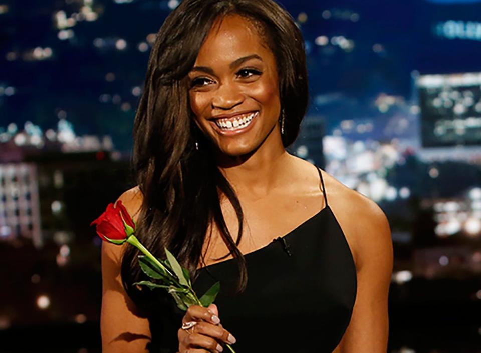 Rachel Lindsay from "The Bachelorette" holds a rose
