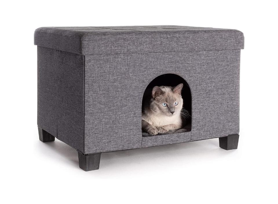 Rest your feet on this feline-friendly footrest to help save space in your home. (Source: Amazon)