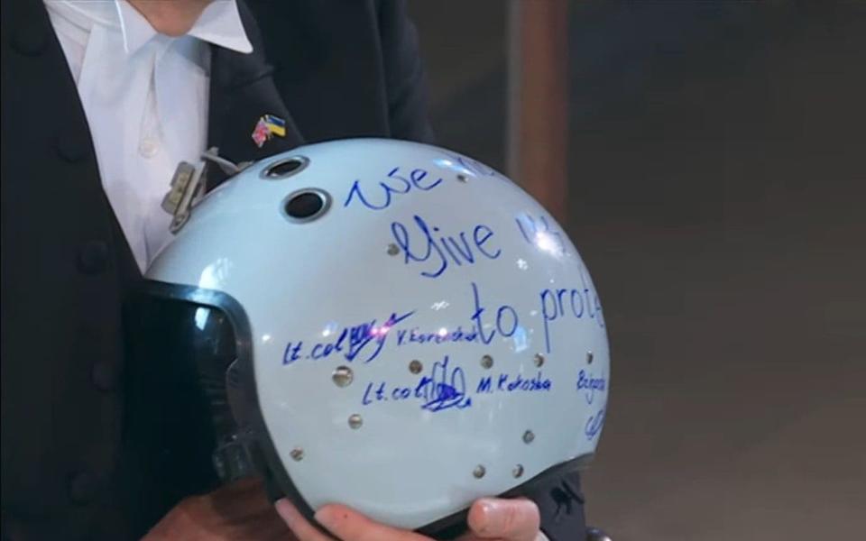 The message on the helmet read: "We have freedom, gives us wings to protect it" - Sky News