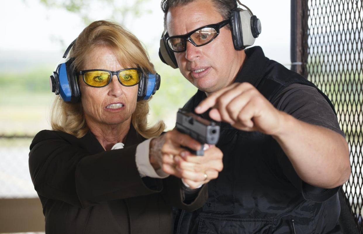 <span class="caption">Even trained police officers often miss their target during gunfights.</span> <span class="attribution"><a class="link " href="https://www.gettyimages.com/detail/photo/firearm-instructor-and-student-royalty-free-image/157616700?adppopup=true" rel="nofollow noopener" target="_blank" data-ylk="slk:RichLegg / Getty Images;elm:context_link;itc:0;sec:content-canvas">RichLegg / Getty Images</a></span>