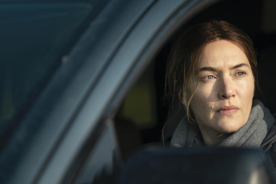 This image released by HBO shows Kate Winslet in a scene from "Mare of Easttown," debuting on April 18. (HBO via AP)