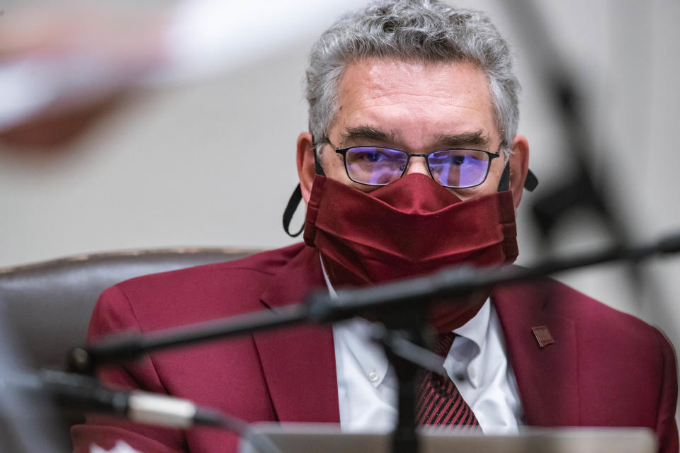 John Floros attends a New Mexico State Board of Regents meeting on NMSU campus in Las Cruces on Thursday, Dec. 9, 2021.