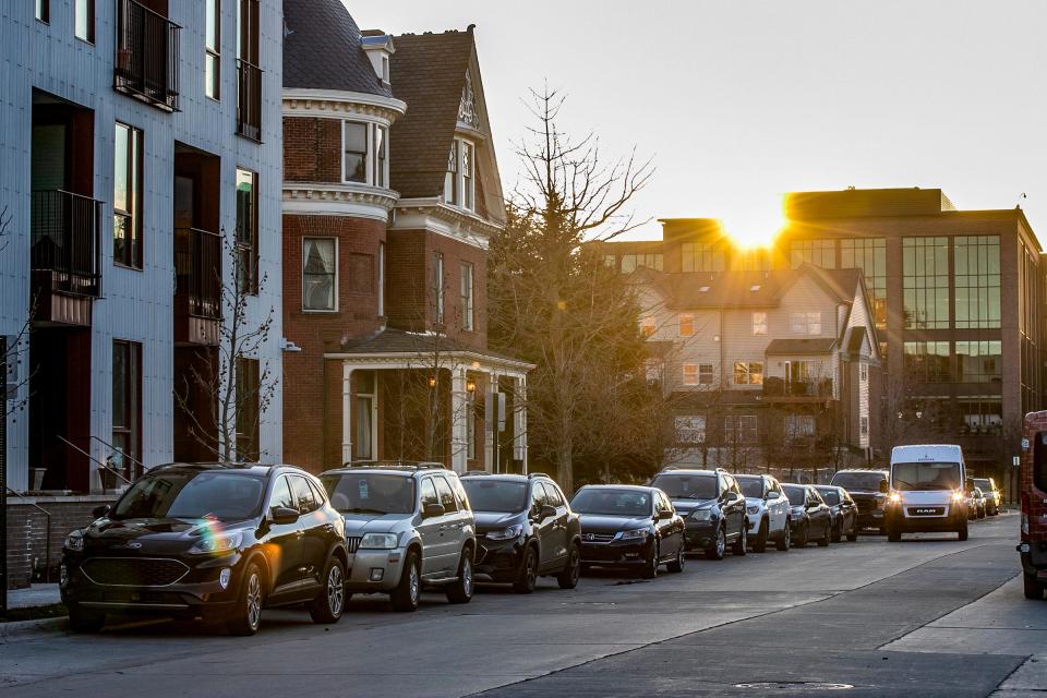 Parking in Brush Park near Little Caesars Arena near Downtown Detroit on Tuesday, Dec. 19, 2023. Detroit is establishing four new residential parking zones with daily enforcement that will begin one at a time from Jan. 2 through February 2024.