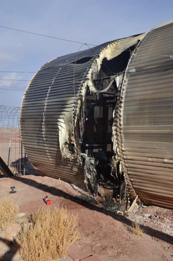 The Mars Desert Research Station's GreenHab was destroyed by a fire on Dec. 29, 2014.