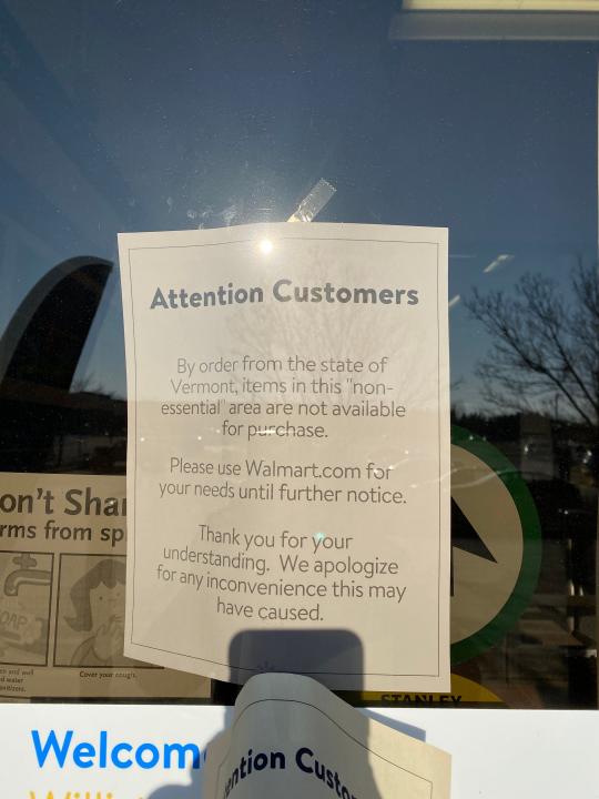 Wal-Mart in Williston is letting customers know it is not offering "non-essential" items for purchase. The store roped off a large section of its store to comply with the governor's order April 1, 2020.